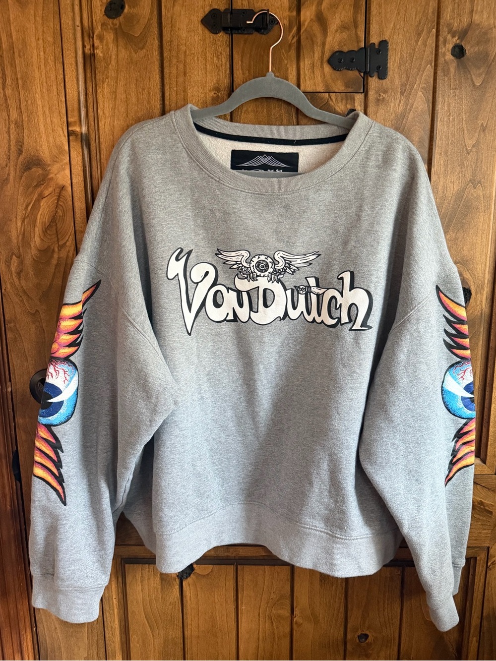 Von Dutch Grey Crewneck Sweatshirt with Sleeve Eyeball Flames size XXL